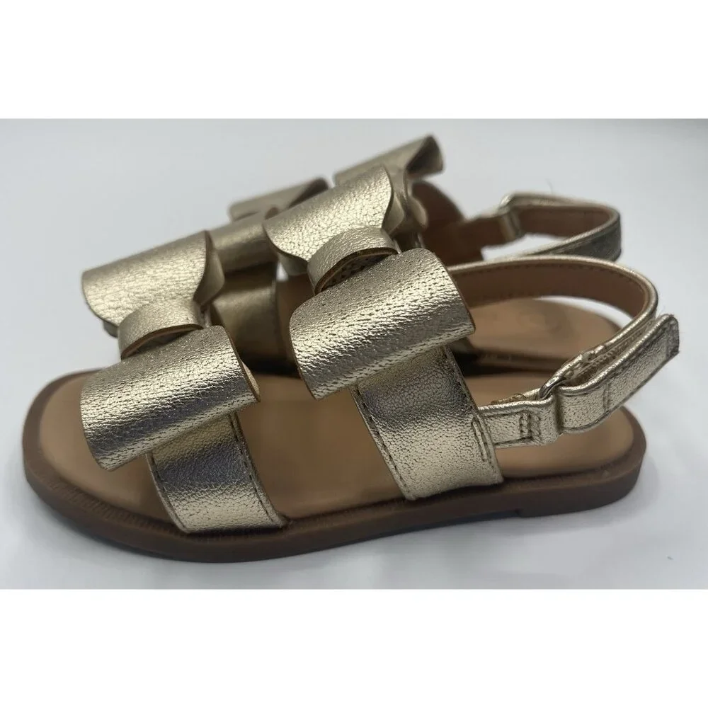 Cat & Jack Sandals Girls Toddler Size 7 Gold Bows Strap